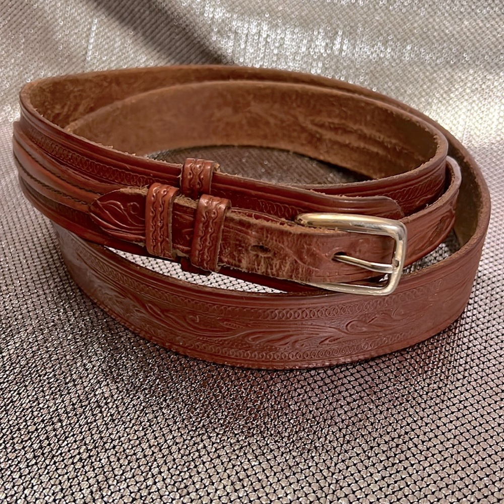 Vintage Mens Custom Leather Brown Belt from Frontier Belt Vogel of Texas 46🤠🐴